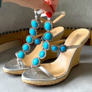 Michael Kors Luxe Santorini Turquoise Espadrille Wedge Sandal
